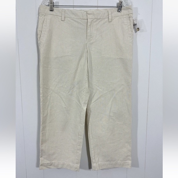 NEW Gap Women Sz 10 Beige Pants Capri Striped 100%Cotton Flat Front Wide - Picture 1 of 12